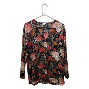 Treesha Floral Silk Long sleeve Blouse, Size Small, Pre-owned